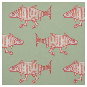 Tecido Peixe Medieval Andando no Verde