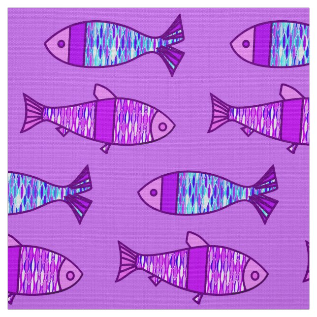 Tecido Peixe Moderno Retro, Violeta e Roxo Âmbar (Modelo)