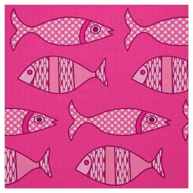 Tecido Peixe Moderno Retroativo, Fúsia, Rosas claro, Rosa (Modelo)
