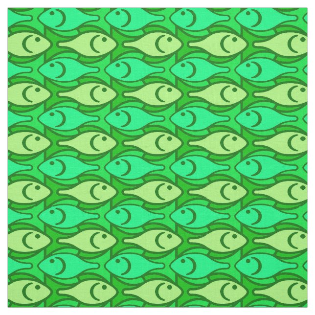 Tecido Peixes modernos do século médio, tons de verde lim (Modelo)