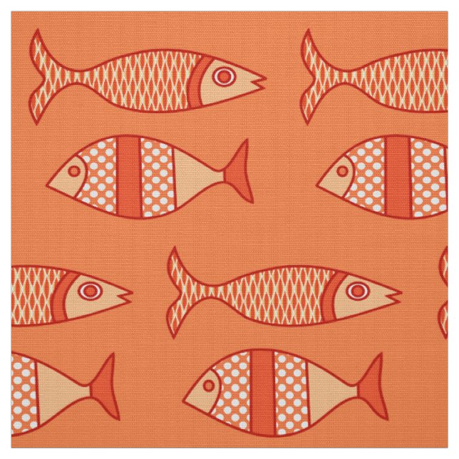 Tecido Peixes modernos retros, laranja coral clara & (Modelo)