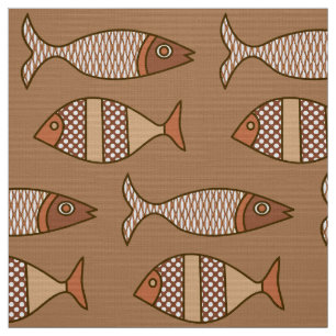 Tecido Peixes modernos retros, Tan, bege e luz - marrom