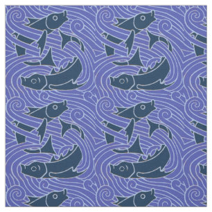 Tecido Peixes Nadados Oceano Azul Pesca