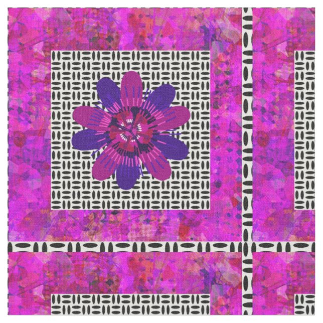 Tecido Películas de flores em preto-e-branco, rosa e roxo (Detalhe)