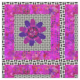 Tecido Películas de flores em preto-e-branco, rosa e roxo