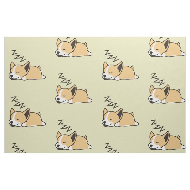 Tecido Pembroke Welsh Corgi Cão Dormindo em ZZZ (Fat Quarter)