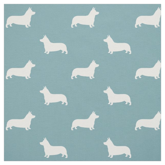 Tecido Pembroke Welsh Corgi Silhouettes Azul Padrão (Modelo)