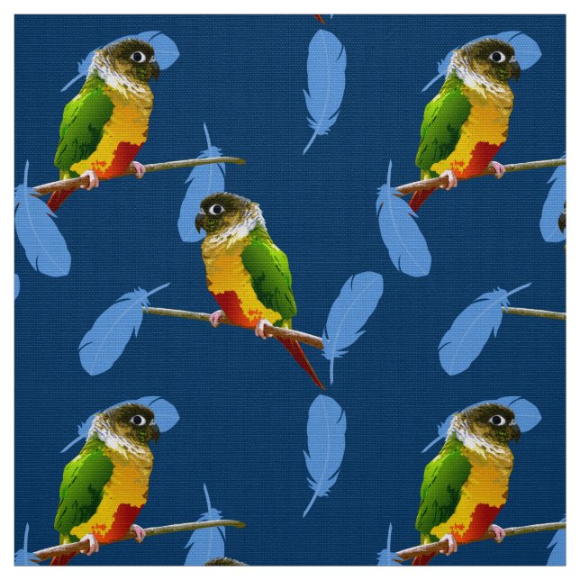 Tecido Penas Azuis de Aves de Caça Verde Conure (Modelo)