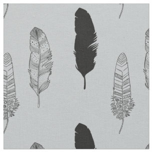 Tecido Penas cinzentas e pretas