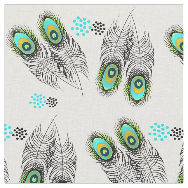 Tecido Penas de Peacock Modernas e Padrão de Manchas na m (Detalhe)