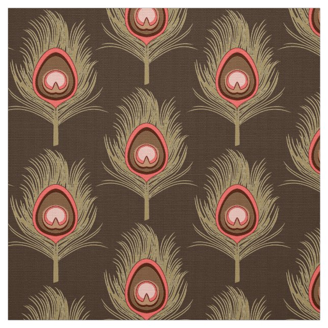 Tecido Penas do pavão, bege em castanho chocolate escuro (Modelo)