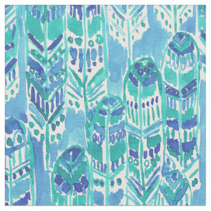 Tecido Penas tribais do chique de Boho do Aqua ALTO do