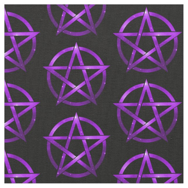 Tecido Pentáculos roxos místicos com bruxa-negra (Detalhe)