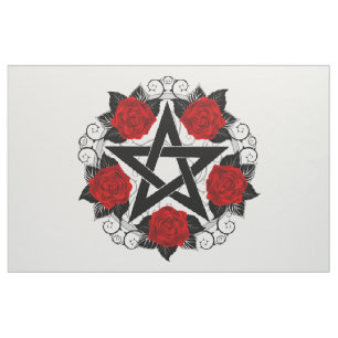 Tecido Pentagrama com Rosas vermelhas