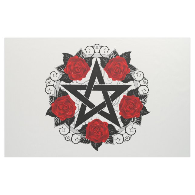 Tecido Pentagrama com Rosas vermelhas (Jarda)