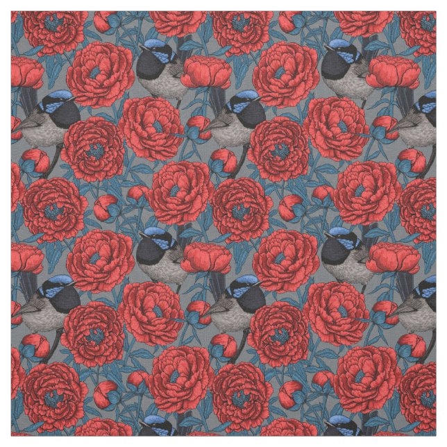 Tecido Peônias e wrenes (Modelo)