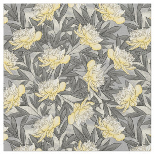 Tecido Peonies Aquarela Padrão Floral Amarelo   Cinzas