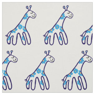 Tecido Pequena impressão de viveiro de girafa azul