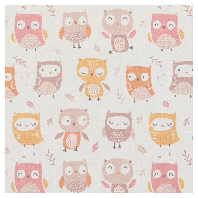 Tecido Pequenas Corujas Bonitas em cores mudas (Detalhe)