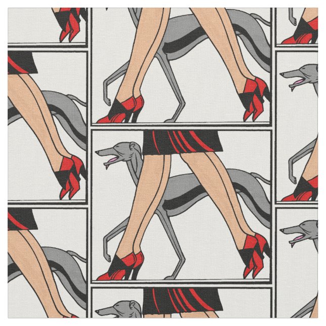 Tecido Pernas Art Deco Mulheres Greyhound Whippet Cão R (Detalhe)
