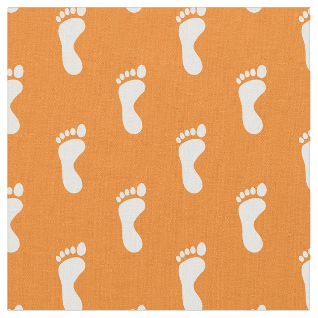 Tecido Pés Pés Pegadas Laranja Branco (Detalhe)