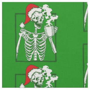 Tecido pesadelo de natal esqueleto de bebendo crânio de c
