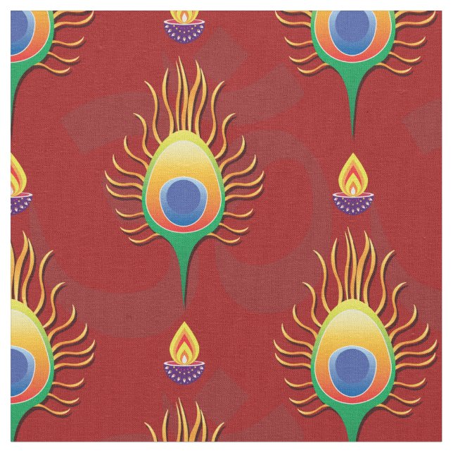 Tecido Pêssegos com candeeiros (Diwali) (Detalhe)