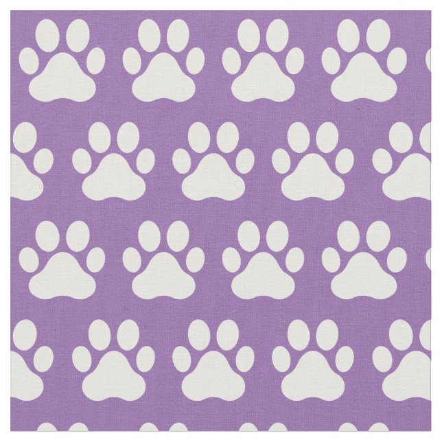 Tecido Pet Dog Cat Paw Imprime Branco Roxo (Detalhe)