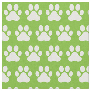 Tecido Pet Dog Cat Paw Imprime Branco Verde