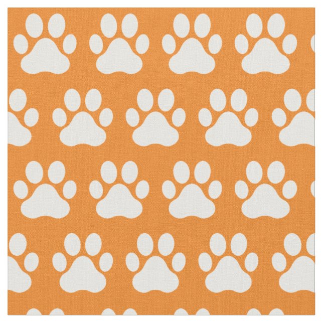 Tecido Pet Dog Cat Paw Imprime Laranja Branco (Detalhe)