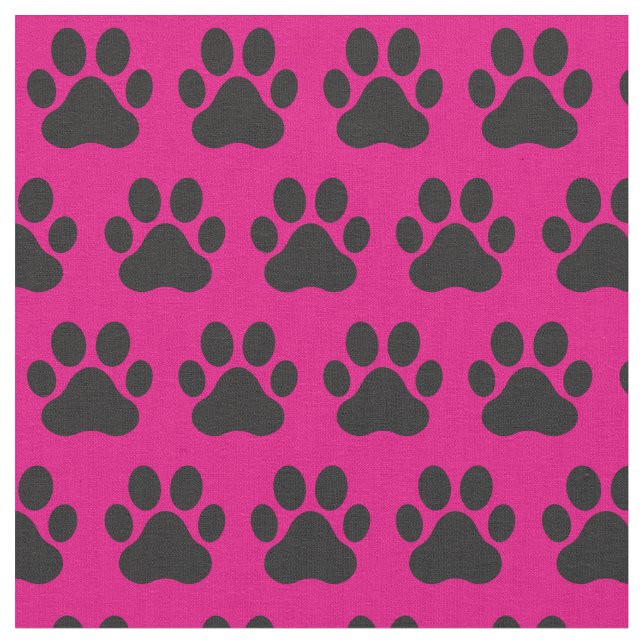 Tecido Pet Dog Cat Paw Imprime Preto Rosa (Detalhe)