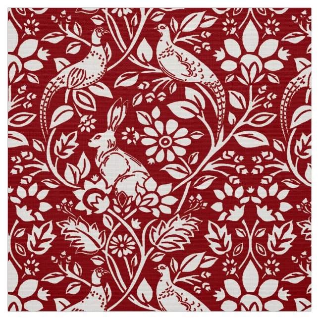 Tecido Pheasant and Hare Patterno, Deep Red and Cream (Modelo)