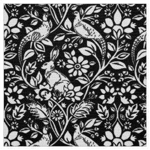 Tecido Pheasant and Hare Patterno, Preto e Branco