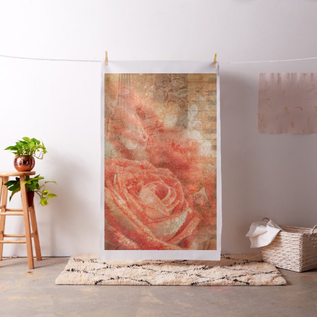 Tecido Piano e violino com notas de música e rosa (In Situ)