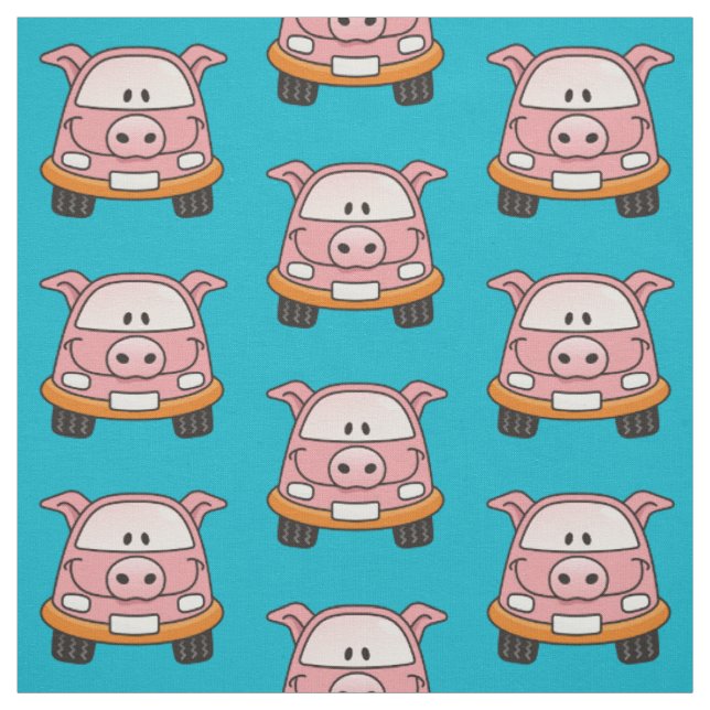 Tecido Pig Cartoon Car Patterno (Modelo)