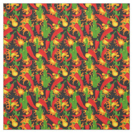 Tecido Pimentos Chili, Cactus e Chamas Padrão