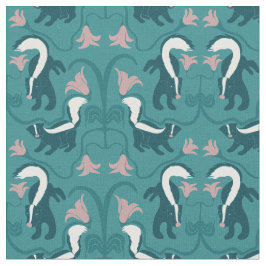 Tecido Pincéis e Flores Verde-Teal Escuro
