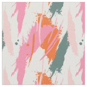 Tecido Pinceladas contrastantes rosa verde vermelho