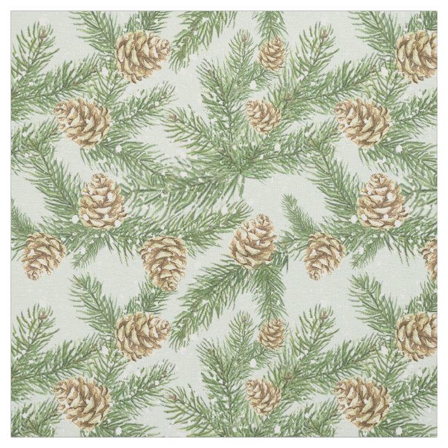 Tecido Pine Branches & Pine Cones Watercolor Padrão (Modelo)