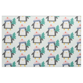 Tecido Pinguim de Natal bonito em casa de chá
