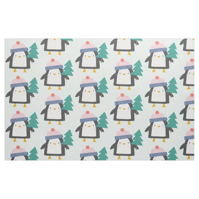 Tecido Pinguim de Natal bonito em casa de chá (Fat Quarter)