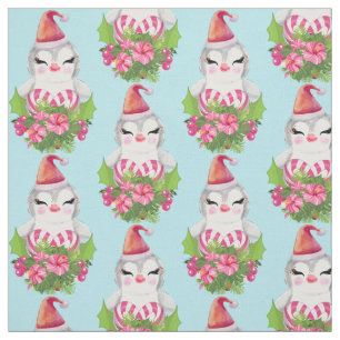 Tecido Pinguim de Natal bonito em Santa Hat