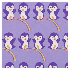Tecido Pinguim Roxo bonito no Arco-íris