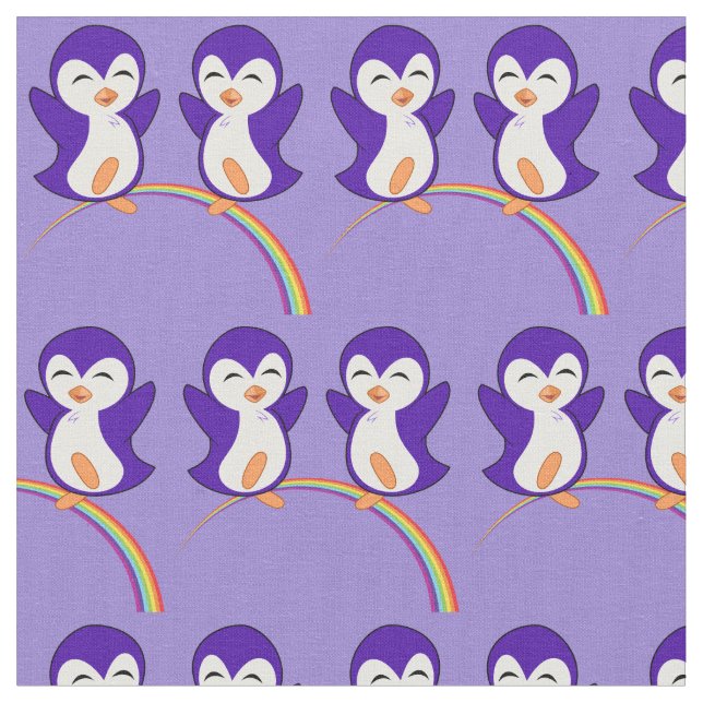 Tecido Pinguim Roxo bonito no Arco-íris (Detalhe)