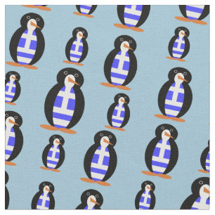 Tecido Pinguim Vestindo Colete da Bandeira Grega