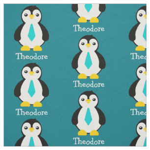 Tecido Pinguins de Bebê Bonitos com Pescoços Azuis