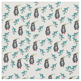 Tecido Pinguins de Natal Aquarela