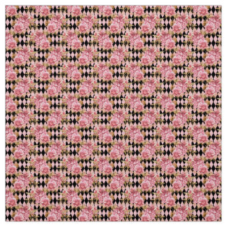 Tecido Pink and Gold Rose Floral Fabric