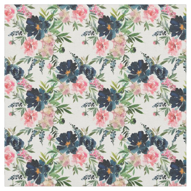 Tecido Pink and Navy Blue Floral Fabric (Detalhe)