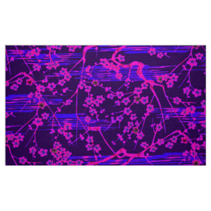 Tecido PINK BLUE SAKURA FLOWERS Japonês Padrão Floral